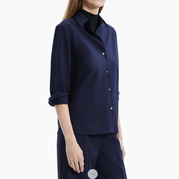 Theory Pinstripe Button-Front Shirt, Size M, Like New - Picture 7 of 9